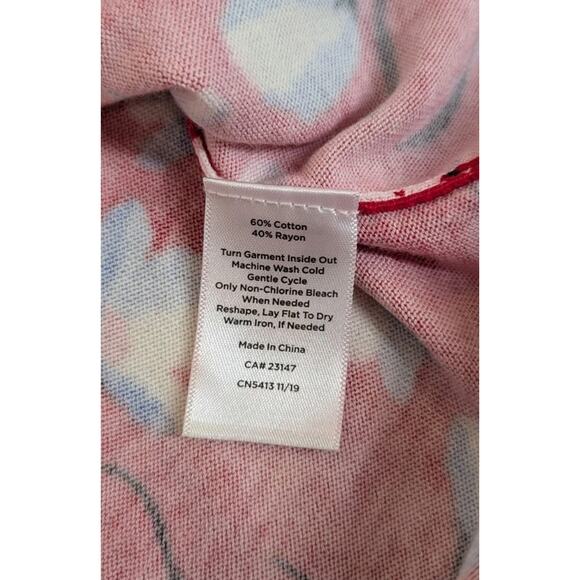 Talbots Womens Sweater Red Blue Floral Lightweight Puff Short Sleeve Size Large - Picture 9 of 9